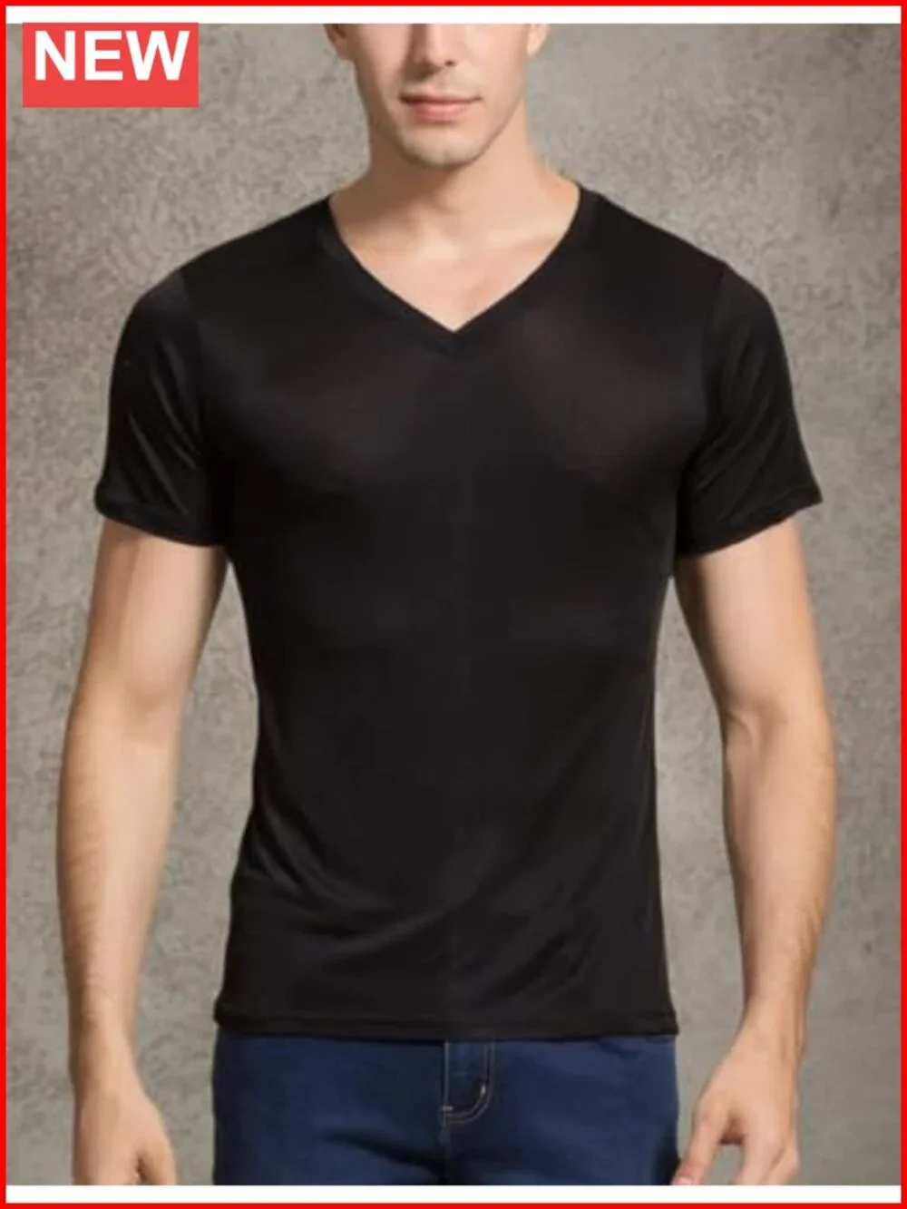 100% Mulberry Silk Men's V-Neck Short Sleeve Undershirt Tee Breathable